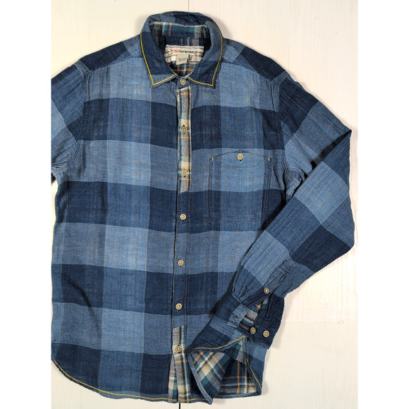 32 Bar Blues Flannel Shirt Men’s M Blue Plaid Button Up Casual Long Sleeve - Picture 5 of 12